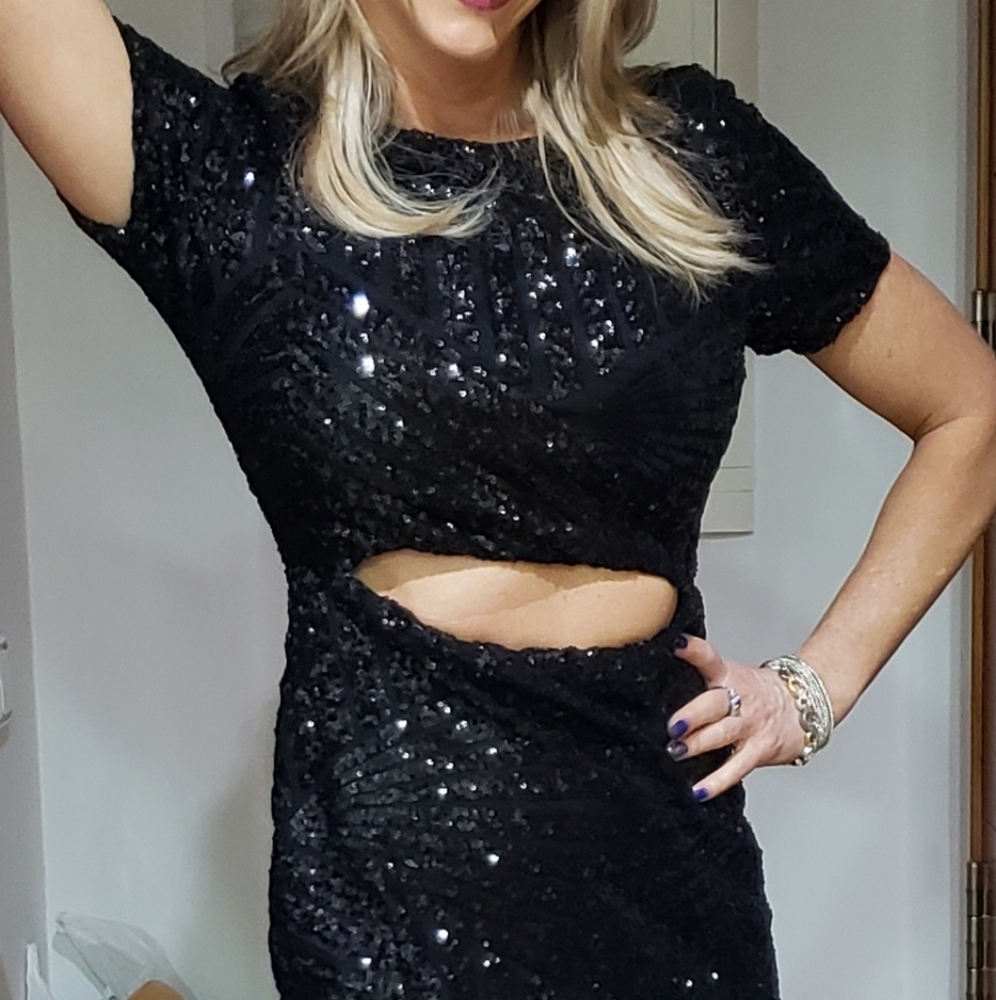 Karlie black sequin dress with middle cutout